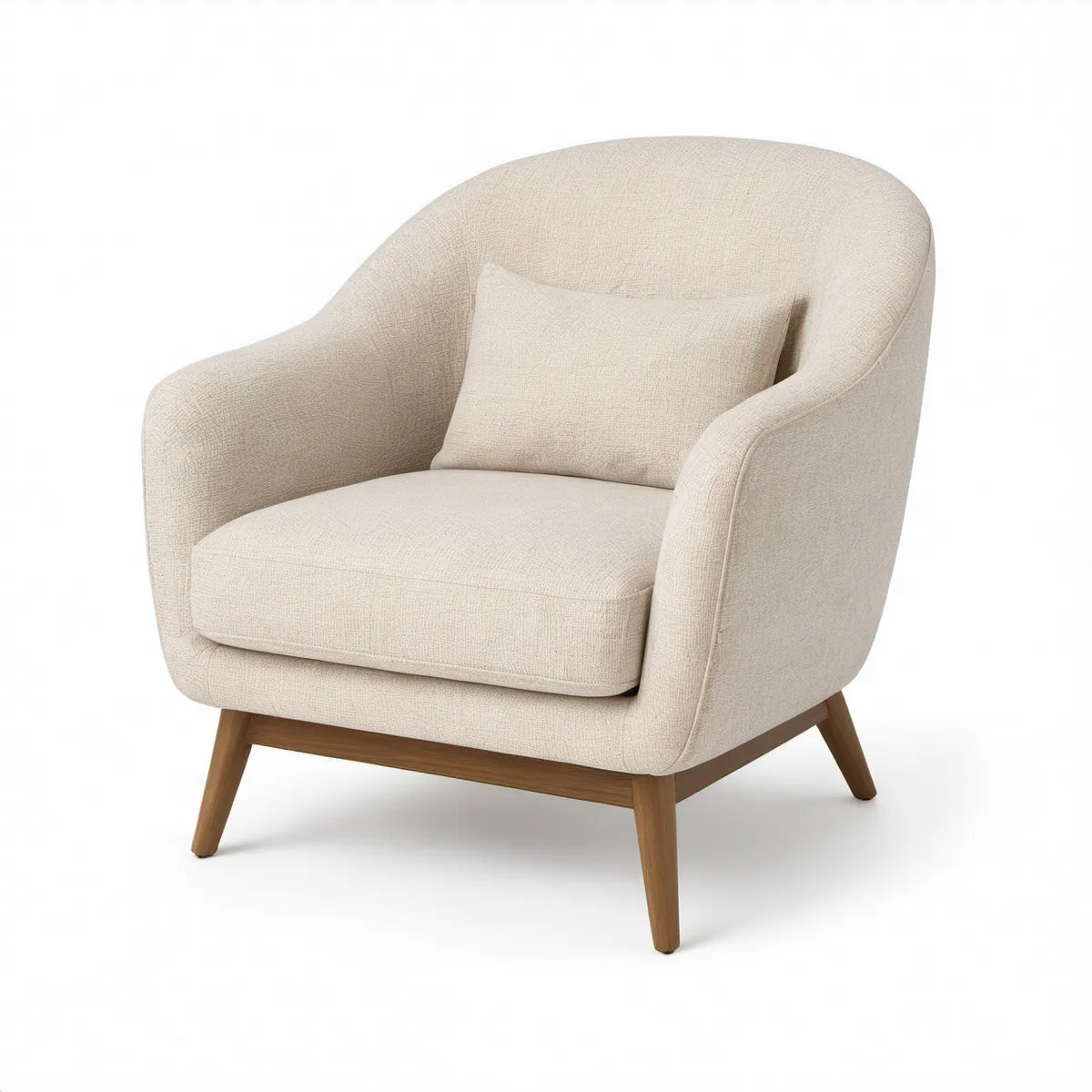 Poltrona Estofada Bege com Pés em Madeira Castanha 78 x 80 x 85 cm