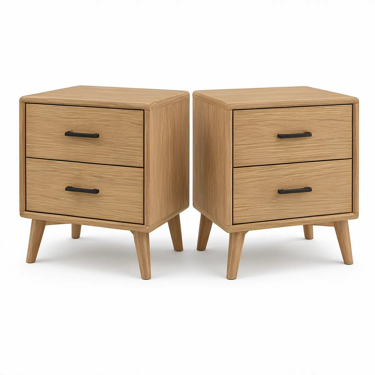 Conjunto de 2 Mesas de Cabeceira em Carvalho Natural com 2 Gavetas, 45 x 40 x 60 cm