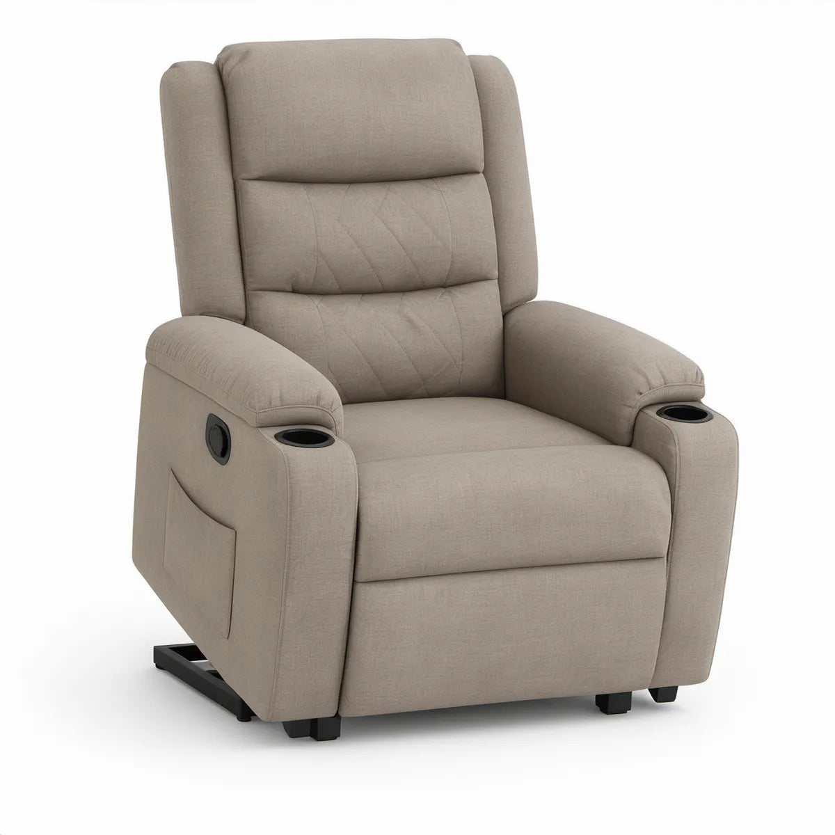 Poltrona Reclinável Manual Bege com Porta-copos, 90 x 95 x 105 cm