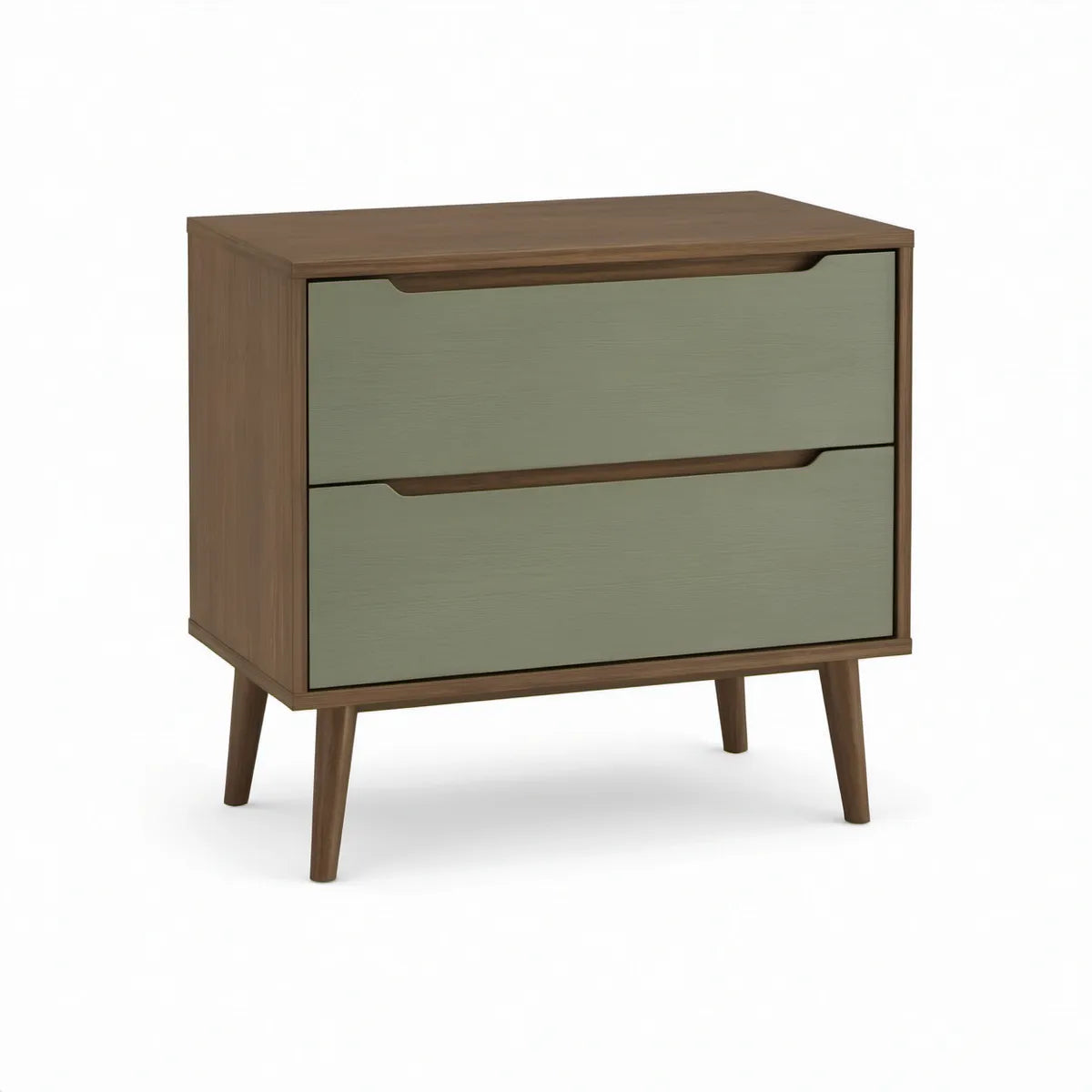 Mesa de Cabeceira com 2 Gavetas em MDF Nogueira e Verde Acinzentado, 60 x 40 x 65 cm