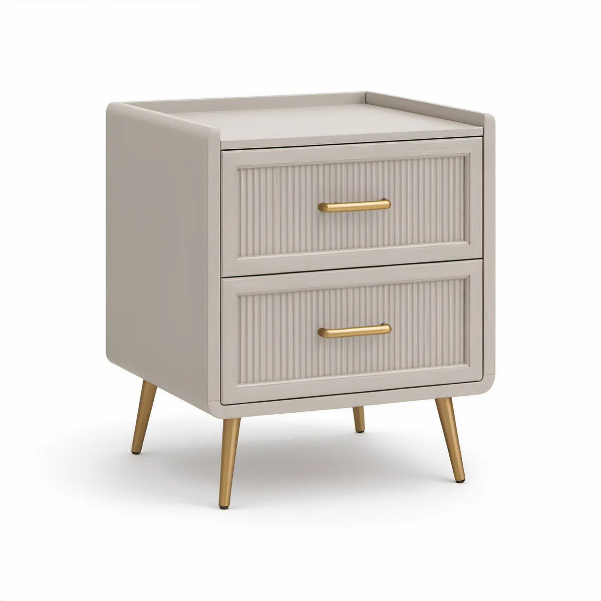 Mesa de Cabeceira Retangular com 2 Gavetas em MDF Bege e Dourado, 45 x 40 x 60 cm