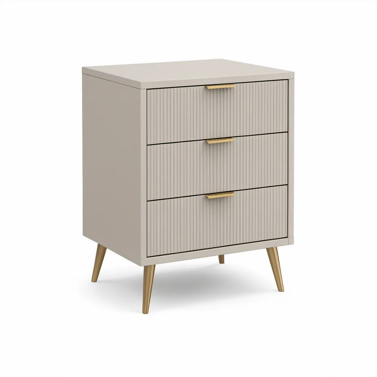 Mesa de Cabeceira em MDF Lacado Bege com 3 Gavetas, 60 x 40 x 70 cm