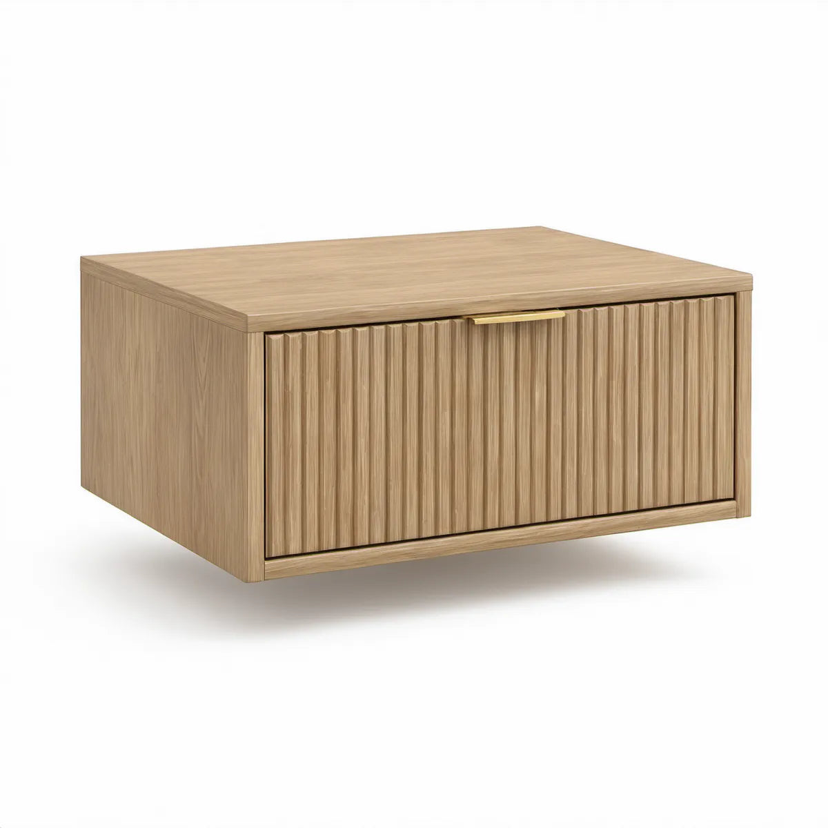 Mesa de cabeceira suspensa retangular em MDF, carvalho claro e dourado, 60 x 40 x 35 cm