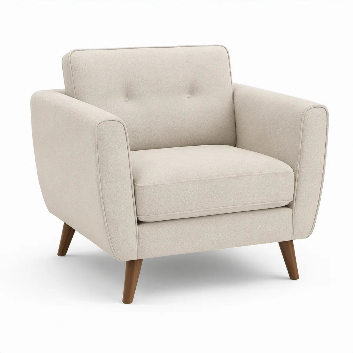 Poltrona Estofada de 1 Lugar em Poliéster Bege com Pés em Madeira Maciça, 82 x 86 x 88 cm