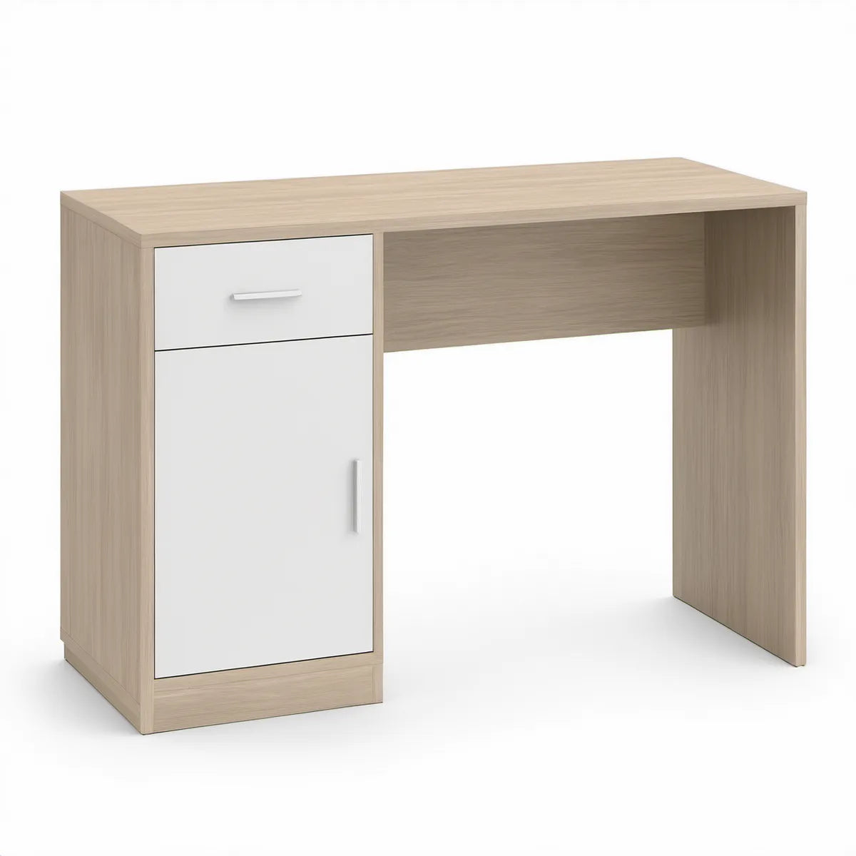 Secretária 120 x 60 x 75 cm com Gaveta e Armário em Carvalho Claro e Branco
