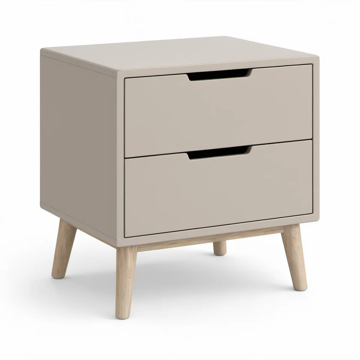 Mesa de Cabeceira com 2 Gavetas em MDF Bege e Madeira Maciça, 40 x 35 x 55 cm