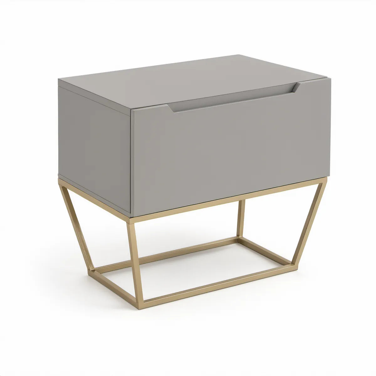 Mesa de Cabeceira Retangular com 1 Gaveta em MDF Cinzento e Estrutura em Aço Dourado, 50 x 40 x 50 cm