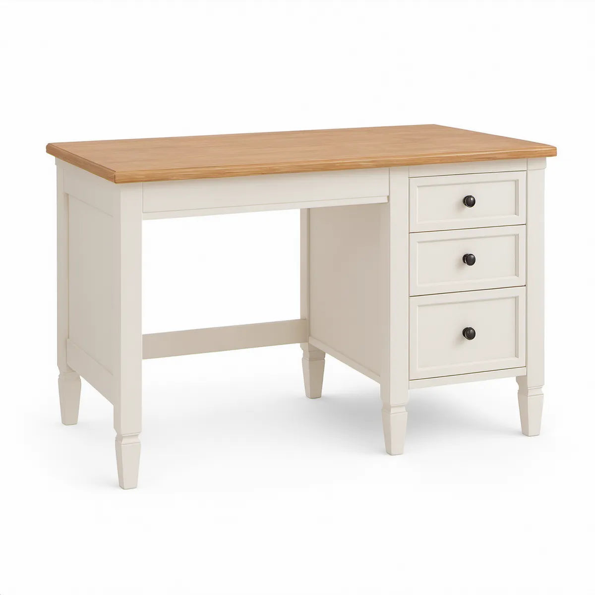 Secretária Retangular em MDF e Pinho com 3 Gavetas Branco/Natural 120 x 60 x 75 cm
